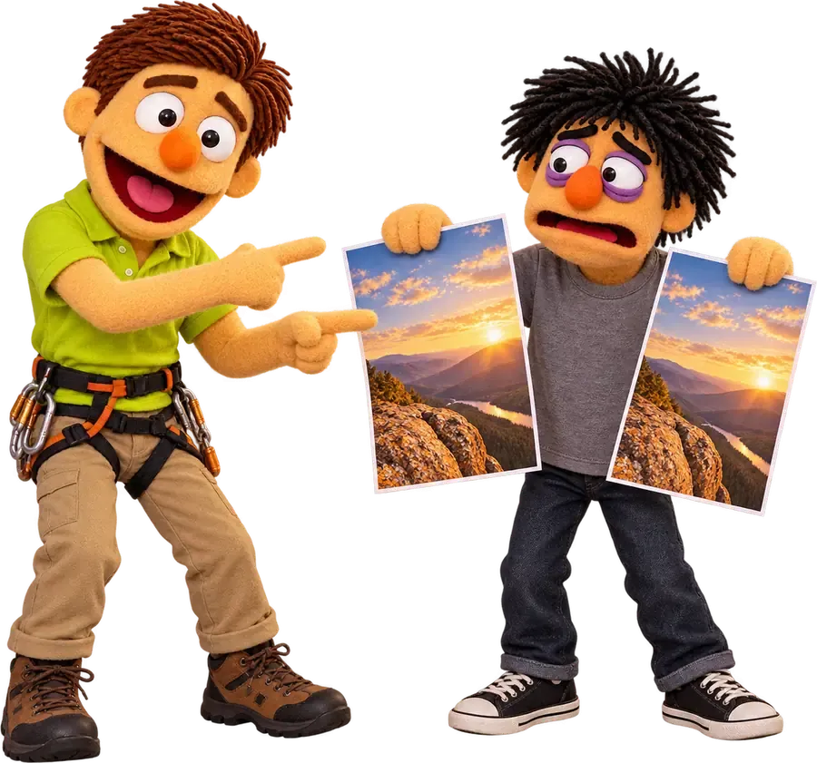 Walt pointing at one of two posters Hank is holding up