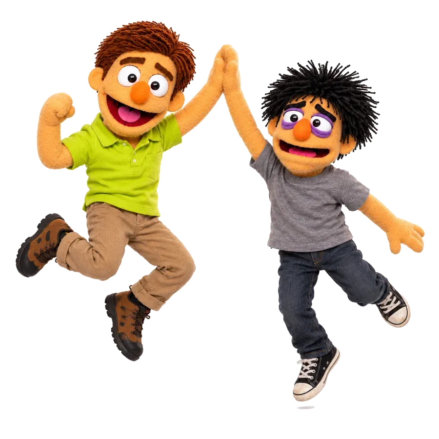 Walt and Hank jumping for a high five